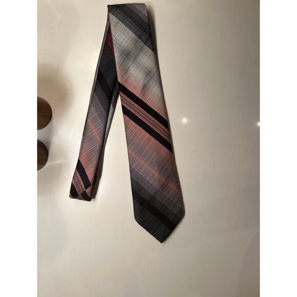 Vintage Oleg Cassini Burma Men's Neck Tie Pink Grey Blue 70s diagonal thin 3" - Picture 6 of 6